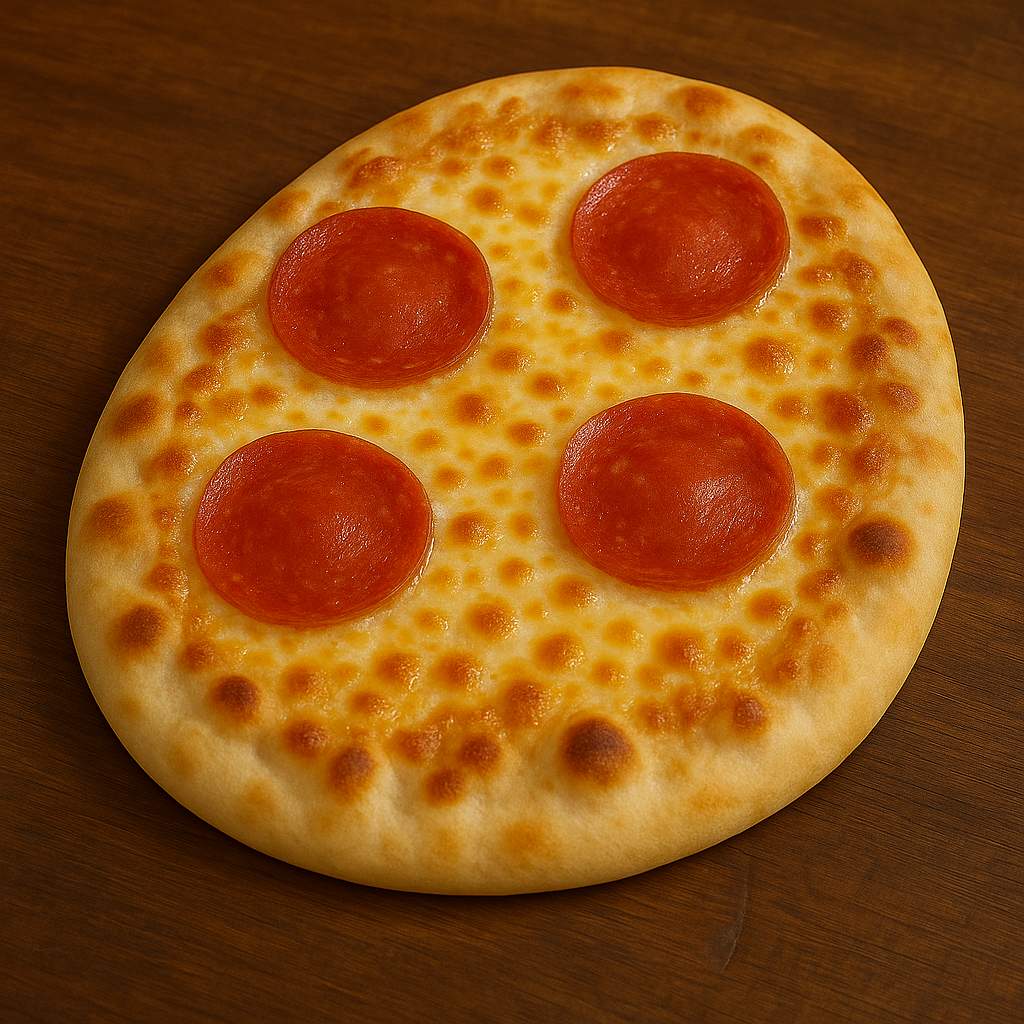 Pizza classique italienne – Morini Pasta Pizza italienne classique sur pain naan avec fromage gratiné et quatre grandes rondelles de pepperoni – Morini Pasta.