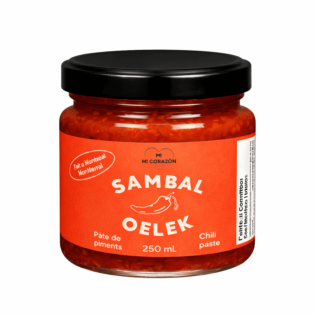 Sambal oelek Mi Corazon Morini Pasta Pot de Sambal Oelek 250 ml Mi Corazón – pâte de piments rouge artisanale faite à Montréal