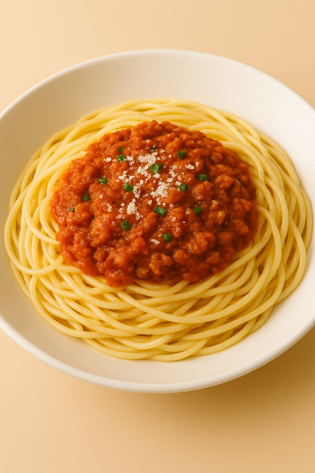 Assiette de spaghettini frais nappés d’une sauce à la viande maison Morini Pasta